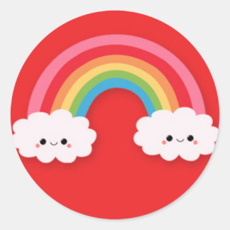 Niedlicher Kawaii-Regenbogen und rote Wolken Runder Aufkleber
