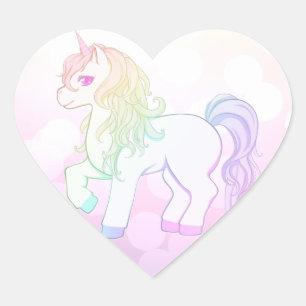 Niedlicher Kawaii-Regenbogenfarbener Einhornpony Herz-Aufkleber