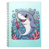 Niedlicher Kawaii Shark Boba Tee Blau und Rosa Notizblock (Vorderseite)