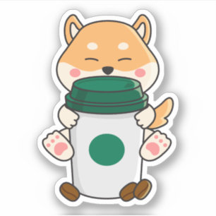 Niedlicher Kawaii shiba in einem heißen Kaffee Aufkleber