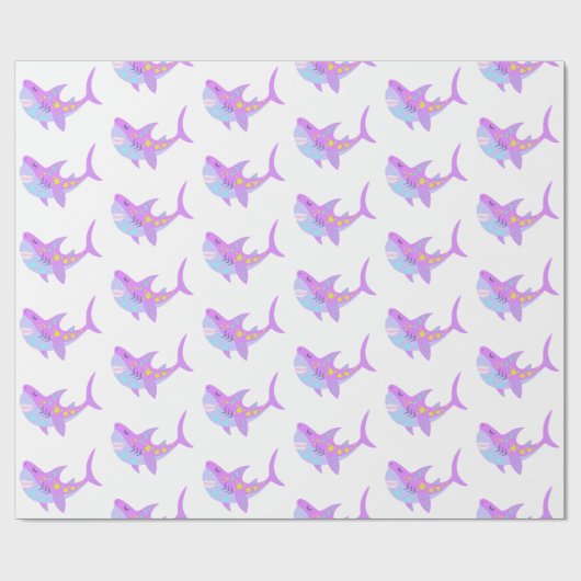 Niedlicher Kawaii Smiling Shark Pattern in Lila Geschenkpapier (Flach)