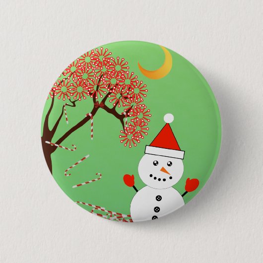 Niedlicher Kawaii Snowman mit CandyCane Tree Button (Vorderseite)