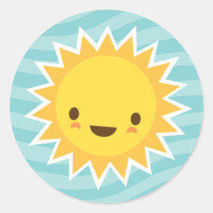 Niedlicher kawaii Sonne-Cartooncharakter auf Blau Runder Aufkleber