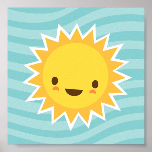 Niedlicher Kawaii-Sonnencartofigur auf blauen Kind Poster (Vorne)