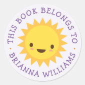 Niedlicher Kawaii-Sonnenlicht lila Buchzeichen Auf Runder Aufkleber (Vorderseite)