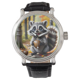 Niedlicher Kawaii-Stil Raccoon Herbsteinstellung Armbanduhr