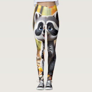 Niedlicher Kawaii-Stil Raccoon Herbsteinstellung Leggings