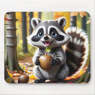 Niedlicher Kawaii-Stil Raccoon Herbsteinstellung Mousepad