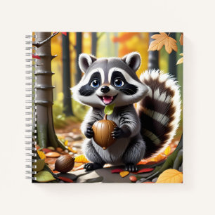 Niedlicher Kawaii-Stil Raccoon Herbsteinstellung Notizblock