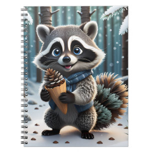 Niedlicher Kawaii-Stil Raccoon mit Pine-Creme-Kege Notizblock