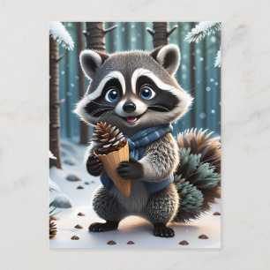 Niedlicher Kawaii-Stil Raccoon mit Pine-Creme-Kege Postkarte