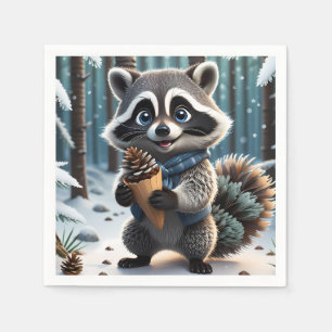 Niedlicher Kawaii-Stil Raccoon mit Pine-Creme-Kege Serviette