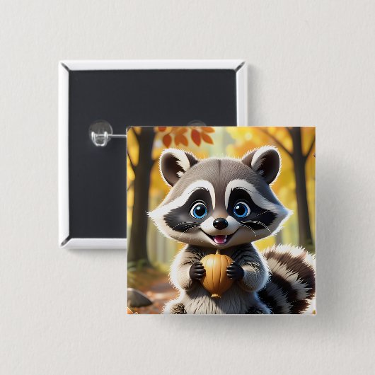 Niedlicher Kawaii-Stil Racoon mit Eichel Button (Vorne & Hinten)
