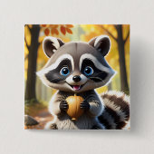 Niedlicher Kawaii-Stil Racoon mit Eichel Button (Vorderseite)