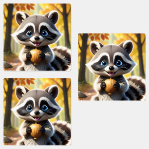 Niedlicher Kawaii-Stil Racoon mit Eichel Etiketten
