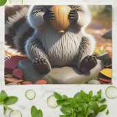 Niedlicher Kawaii-Stil Racoon mit Eichel Geschirrtuch (Gefaltet)