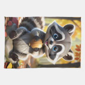Niedlicher Kawaii-Stil Racoon mit Eichel Geschirrtuch (Horizontal)