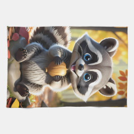 Niedlicher Kawaii-Stil Racoon mit Eichel Geschirrtuch