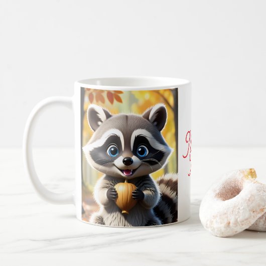 Niedlicher Kawaii-Stil Racoon mit Eichel Kaffeetasse (Mit Donut)