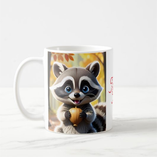 Niedlicher Kawaii-Stil Racoon mit Eichel Kaffeetasse (Links)