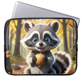 Niedlicher Kawaii-Stil Racoon mit Eichel Laptopschutzhülle