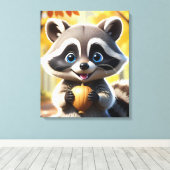 Niedlicher Kawaii-Stil Racoon mit Eichel Leinwanddruck (Insitu (Holzboden))