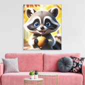 Niedlicher Kawaii-Stil Racoon mit Eichel Leinwanddruck (Insitu (Wohnzimmer))
