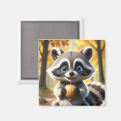 Niedlicher Kawaii-Stil Racoon mit Eichel Magnet (Vorderseite/Rückseite)