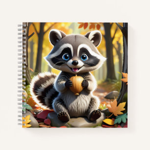Niedlicher Kawaii-Stil Racoon mit Eichel Notizblock