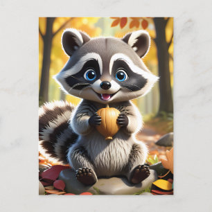 Niedlicher Kawaii-Stil Racoon mit Eichel Postkarte