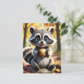 Niedlicher Kawaii-Stil Racoon mit Eichel Postkarte (Stehend Vorderseite)