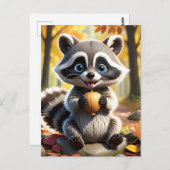 Niedlicher Kawaii-Stil Racoon mit Eichel Postkarte (Vorne/Hinten)