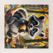Niedlicher Kawaii-Stil Racoon mit Eichel Puzzle (Horizontal)