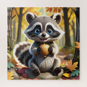 Niedlicher Kawaii-Stil Racoon mit Eichel Puzzle