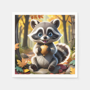 Niedlicher Kawaii-Stil Racoon mit Eichel Serviette