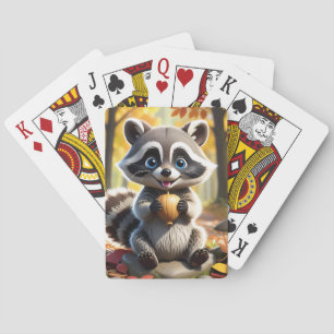 Niedlicher Kawaii-Stil Racoon mit Eichel Spielkarten