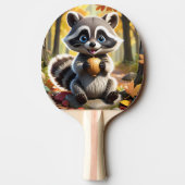 Niedlicher Kawaii-Stil Racoon mit Eichel Tischtennis Schläger (Rückseite)