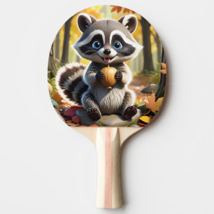 Niedlicher Kawaii-Stil Racoon mit Eichel Tischtennis Schläger