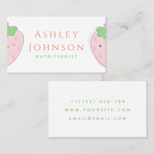 Niedlicher Kawaii Strawberry Nutritionist Dietitin Visitenkarte (Vorne/Hinten)