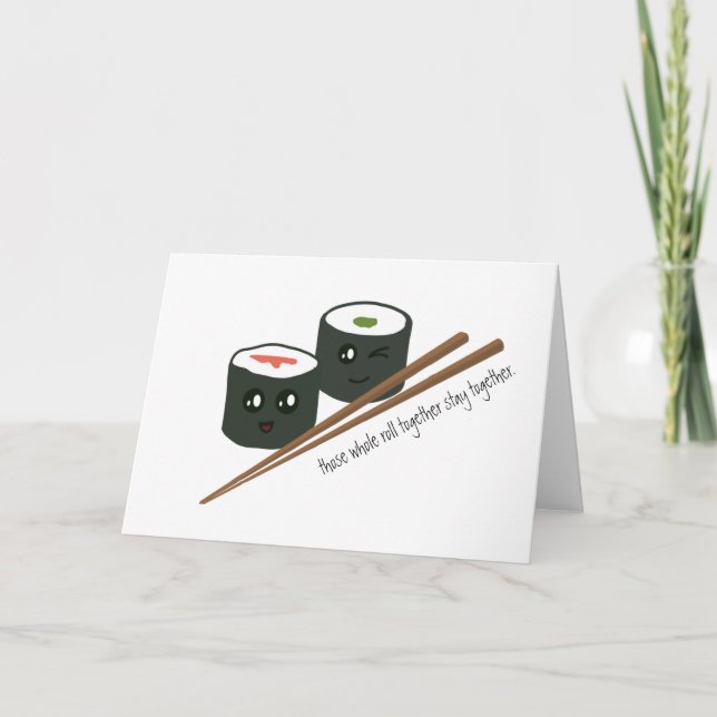 Niedlicher Kawaii Sushi-Charakter Chopstick-Jahres Karte (Vorderseite)