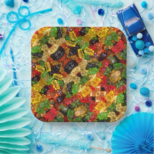 niedlicher Kawaii-Süßigkeiten bunter gummibrauner Pappteller (Party)