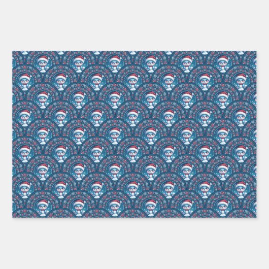 Niedlicher Kawaii Weihnachtsbär Mandala Art Deco Geschenkpapier Set (Vorderseite 3)