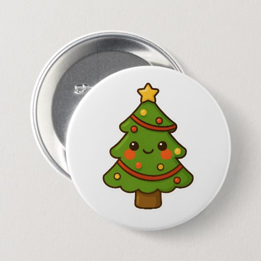 Niedlicher Kawaii Weihnachtsbaum Button (Vorne & Hinten)