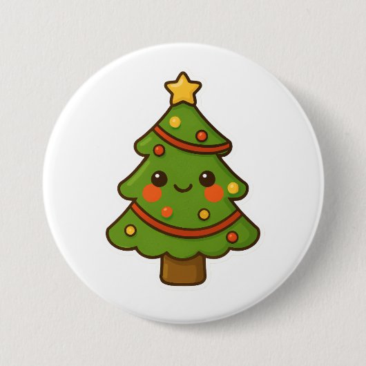 Niedlicher Kawaii Weihnachtsbaum Button (Vorderseite)