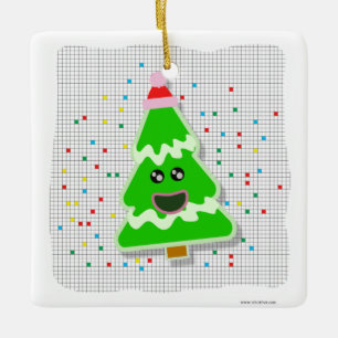 Niedlicher Kawaii Weihnachtsbaum Cartoon Keramikornament