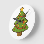 Niedlicher Kawaii Weihnachtsbaum Runde Wanduhr (Winkel)