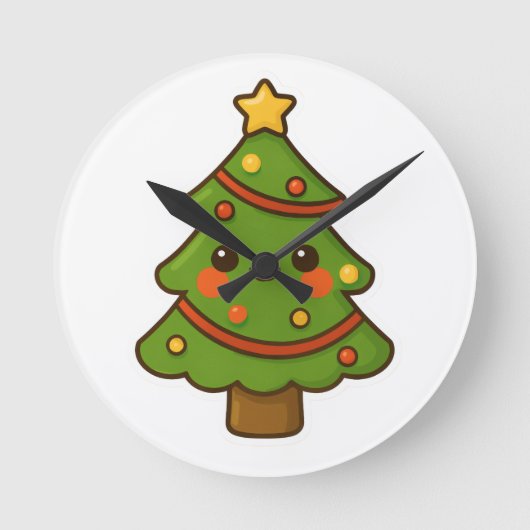 Niedlicher Kawaii Weihnachtsbaum Runde Wanduhr (Vorderseite)