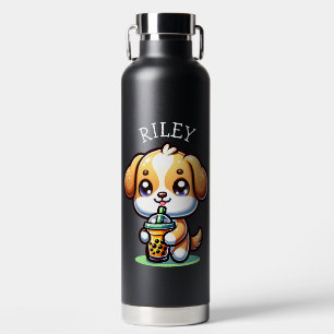 Niedlicher Kawaii Welpenhund mit Blasen-Tee Person Trinkflasche