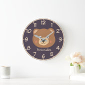 Niedlicher Kid Teddy Bear Cartoon Brown Bear perso Große Wanduhr (Zuhause)