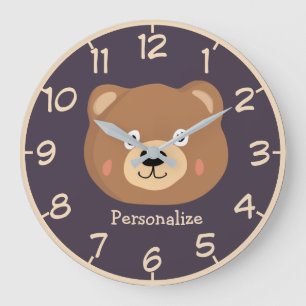 Niedlicher Kid Teddy Bear Cartoon Brown Bear perso Große Wanduhr